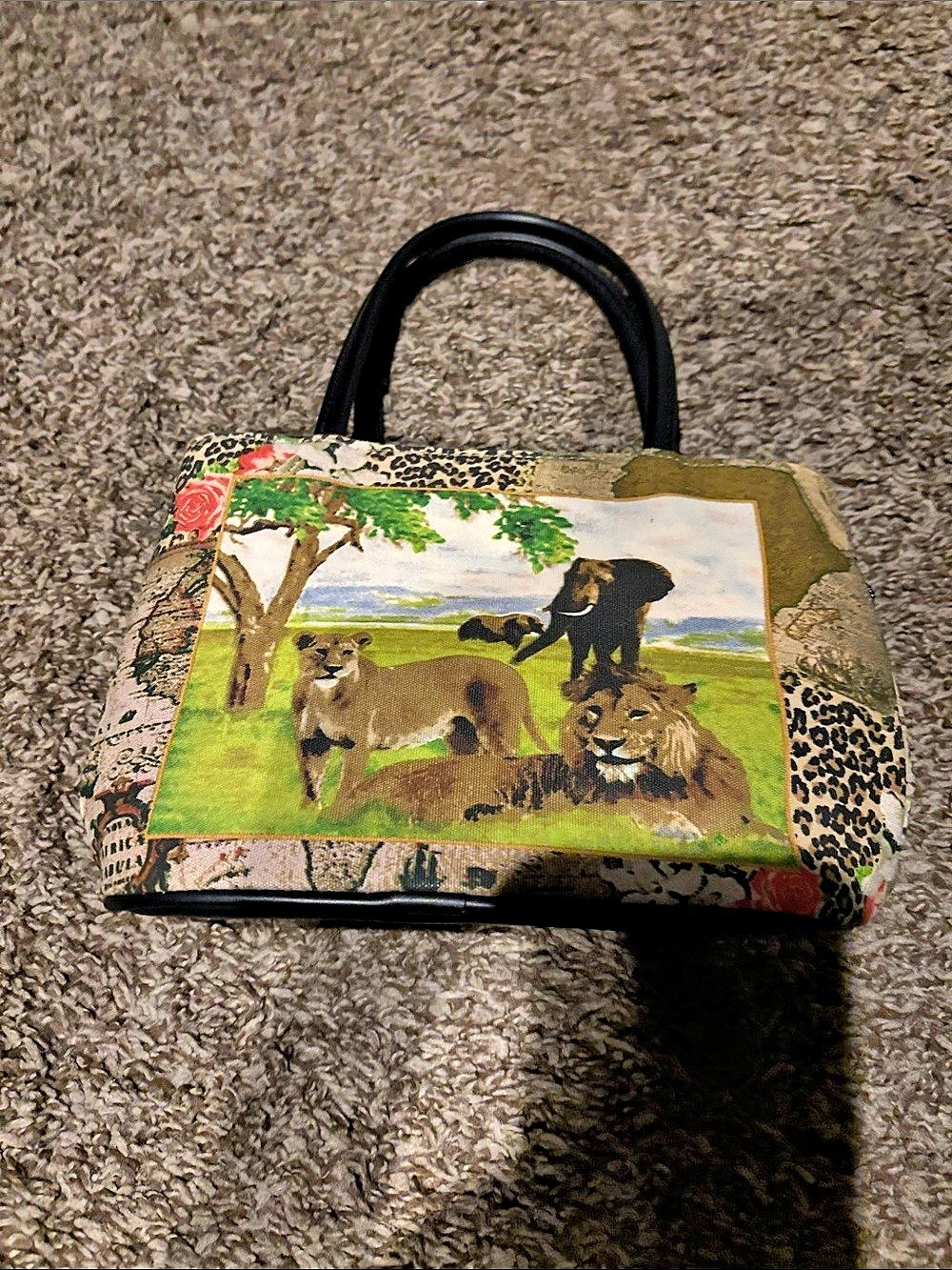 Animal Print Tote Bag in Black & Multicolor